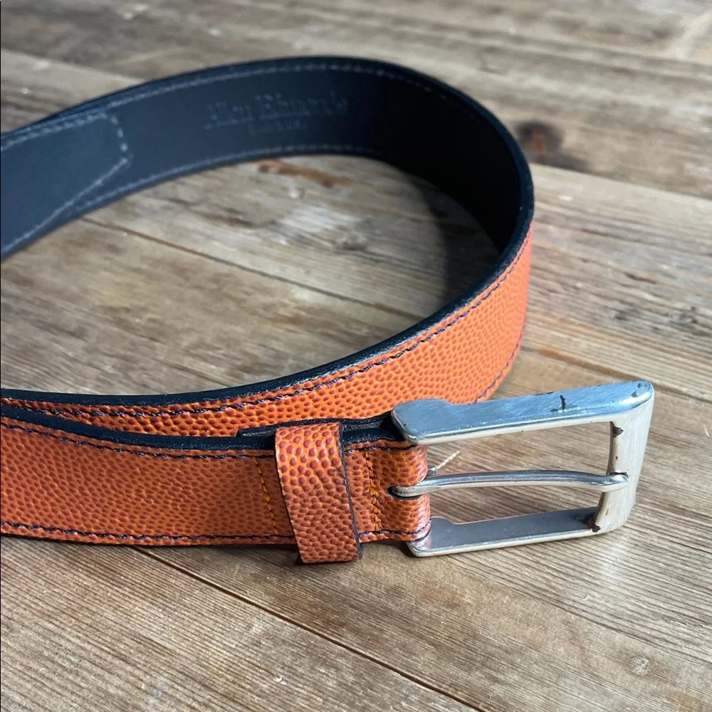 Rare Allen Edmonds Naismith NBA Basketball Grip Orange Grain Leather Belt